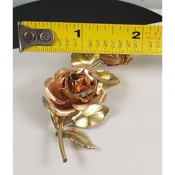 Vtg 1940's Krementz Signed Two Tone Gold Filled Rose Roses Brooch Pin 2.25" long - Picture 15 of 15